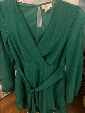 Japna Teal Green Textured Wrap Mini Dress